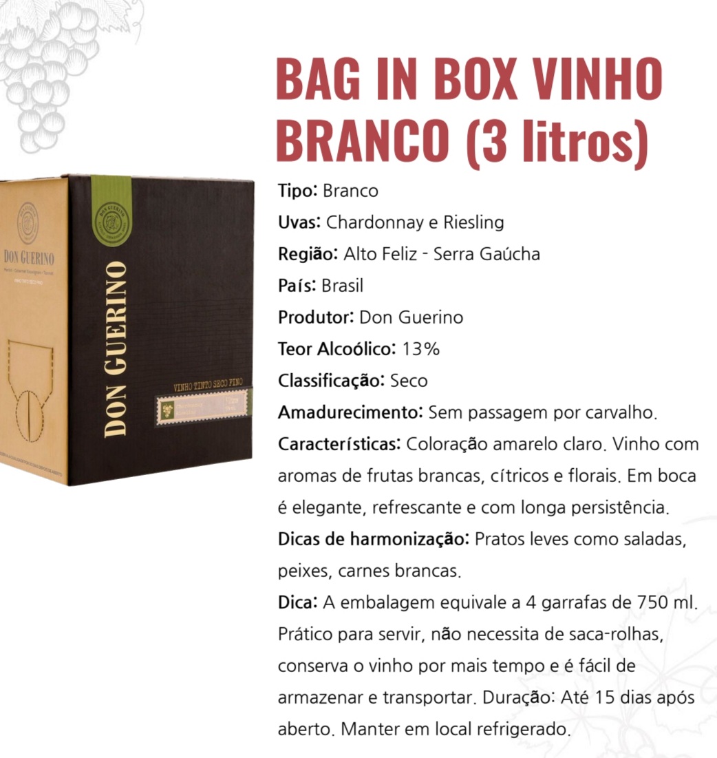 Bag in box vinho branco DON Guerino